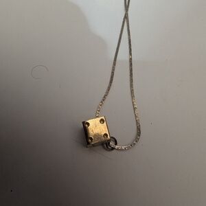 Gold Dice Cube Pendant Necklace